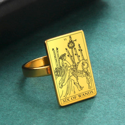 Tarot Card Ring | Suit Of Wands Minor Arcana Tarot Cards | Gold-Plated Stainless Steel Charm Jewelry | Apollo Tarot