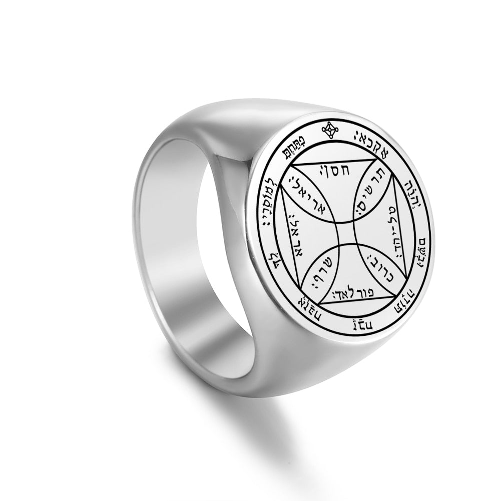 Key Of Solomon Pentacle Amulet Ring | Sigil Magick Talisman Jewelry | Sizes 11 & 12 Silver Color Rings | Apollo Tarot Shop