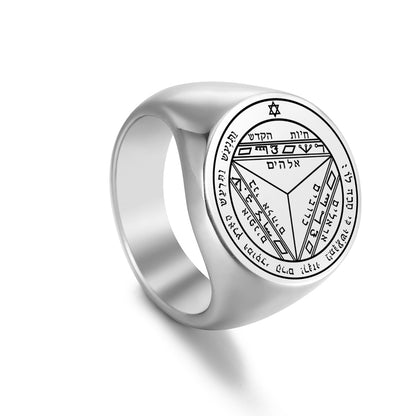 Key Of Solomon's Pentacle Amulet Ring | Sigil Magick Talisman Jewelry | Sizes 9 & 10 Silver Color Rings | Apollo Tarot Shop