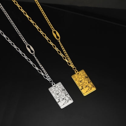 Tarot Card Necklace | Major and Minor Arcana Good Luck Pendant | Silver And Gold Stainless Steel Jewelry | Apollo Tarot Shop