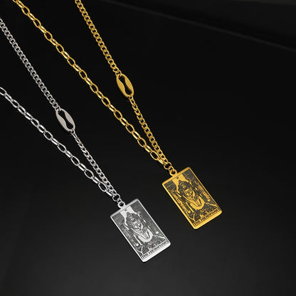 Tarot Card Necklace | Major and Minor Arcana Amulet Pendant | Silver And Gold Stainless Steel Jewelry