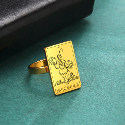 Gold Tarot Card Ring | Charms From The Suit Of Pentacles Rider-Waite-Smith Deck | Apollo Tarot