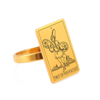 Gold Tarot Card Ring | Charms From The Suit Of Pentacles Rider-Waite-Smith Deck | Apollo Tarot