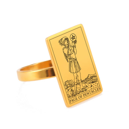 Gold Tarot Card Ring | Charms From The Suit Of Pentacles Rider-Waite-Smith Deck | Apollo Tarot