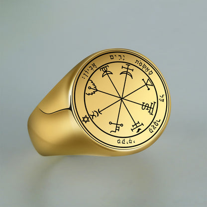 Key Of Solomon Pentacle Amulet Ring | Sigil Magick Talisman Jewelry | Sizes 9 & 10 Gold Plated Stainless Steel Rings | Apollo Tarot Shop