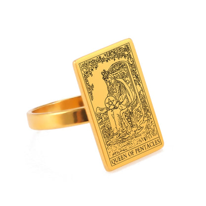 Gold Tarot Card Ring | Charms From The Suit Of Pentacles Rider-Waite-Smith Deck | Apollo Tarot