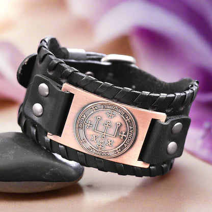 Angel Sigil Bracelet, Leather Charm Of The Archangel Raphael, Men's Jewelry | Apollo Tarot