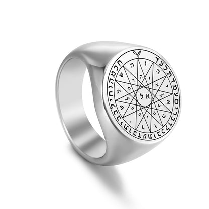 Key Of Solomon's Pentacle Amulet Ring | Sigil Magick Talisman Jewelry | Sizes 9 & 10 Silver Color Rings | Apollo Tarot Shop