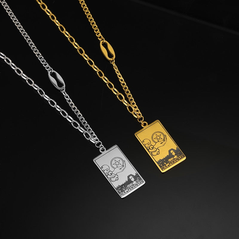 Tarot Card Necklace | Major and Minor Arcana Good Luck Pendant | Silver And Gold Stainless Steel Jewelry | Apollo Tarot Shop