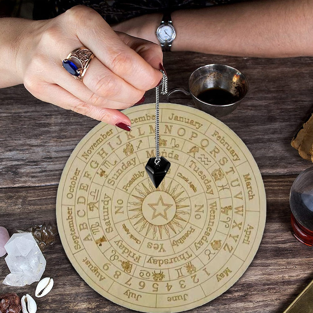 Wooden Pendulum Board | Round Divination Tool For Dowsing And Pendulum Reading | Carved Wood Esotericism Plate | Apollo Tarot Shop