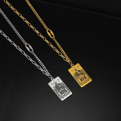 Tarot Card Necklace | Major and Minor Arcana Good Luck Pendant | Silver And Gold Stainless Steel Jewelry | Apollo Tarot Shop