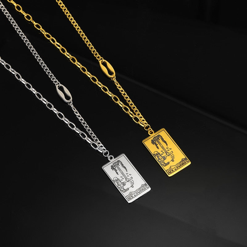 Tarot Card Necklace | Major and Minor Arcana Amulet Pendant | Silver And Gold Stainless Steel Jewelry