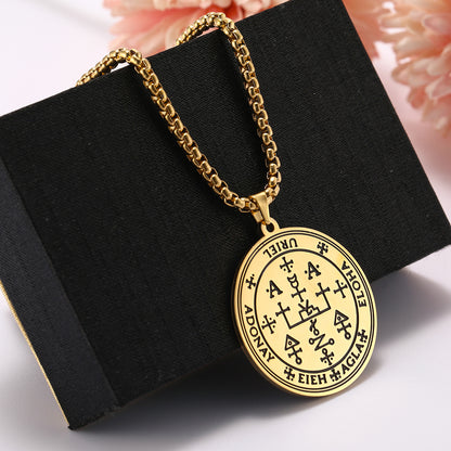 Archangel Sigil Necklaces | Angel Magick Talisman Enochian Amulet | Stainless Steel Long Chain Round Pendants | Apollo Tarot Shop