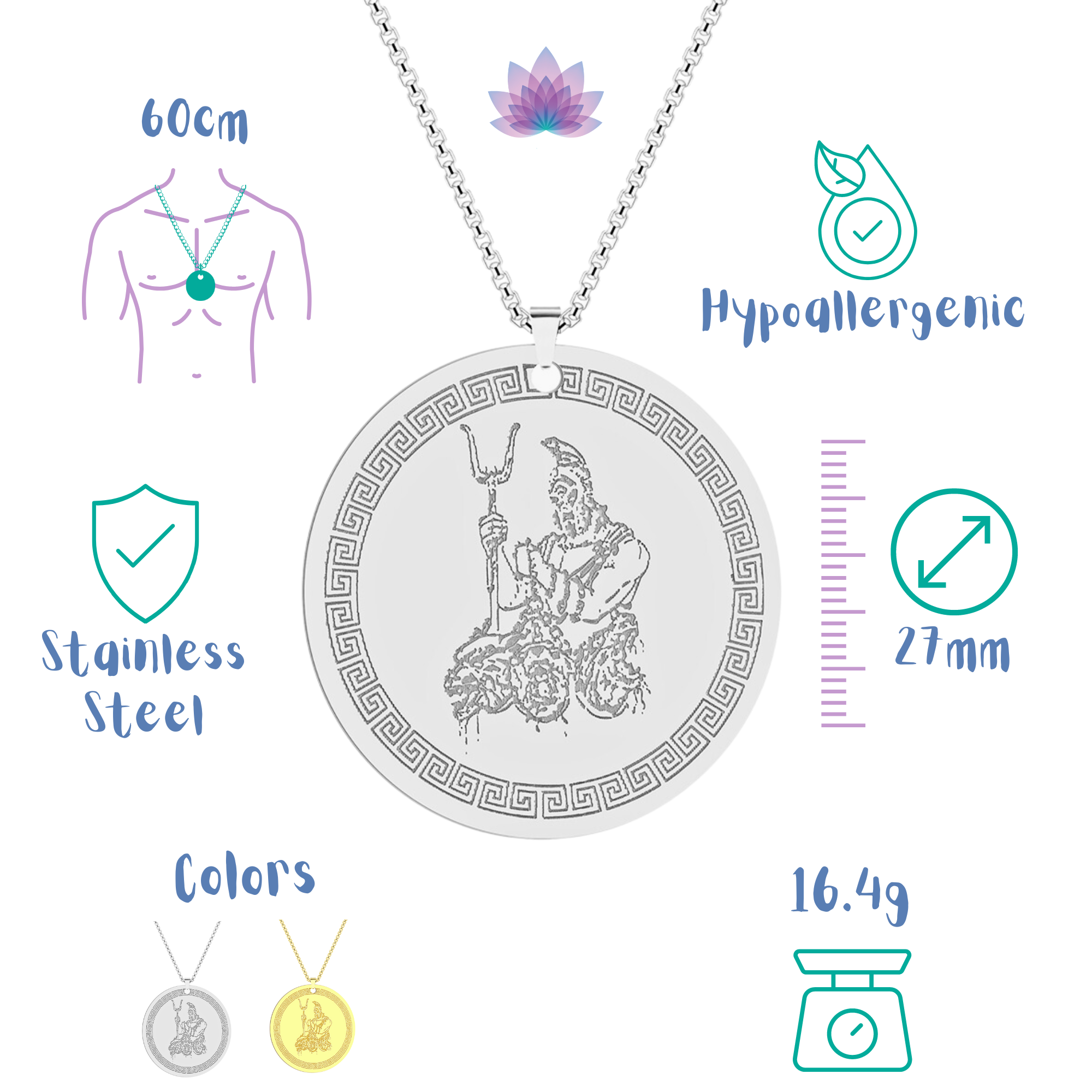 Hades & Cerberus Greek Mythology Necklace | Chthonic God Of The Underworld Pendant | Silver Or Gold-Plated Stainless Steel Charm Jewelry | Apollo Tarot Shop