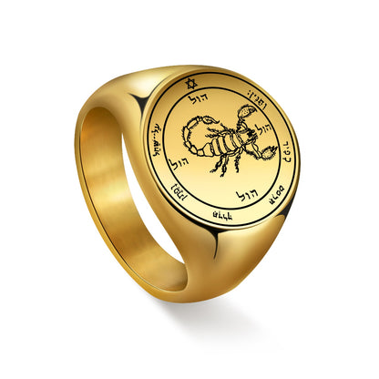 Key Of Solomon Pentacle Amulet Ring | Sigil Magick Talisman Jewelry | Sizes 9 & 10 Gold Plated Stainless Steel Rings | Apollo Tarot Shop