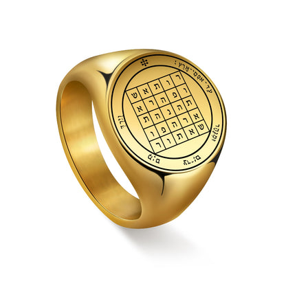 Key Of Solomon Pentacle Amulet Ring | Sigil Magick Talisman Jewelry | Sizes 9 & 10 Gold Plated Stainless Steel Rings | Apollo Tarot Shop