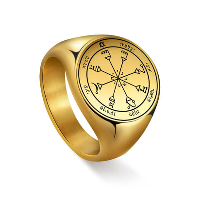 Key Of Solomon Pentacle Amulet Ring | Sigil Magick Talisman Jewelry | Sizes 9 & 10 Gold Plated Stainless Steel Rings | Apollo Tarot Shop