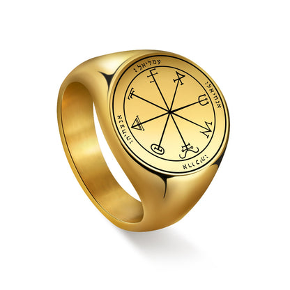 Key Of Solomon Pentacle Amulet Ring | Sigil Magick Talisman Jewelry | Sizes 9 & 10 Gold Plated Stainless Steel Rings | Apollo Tarot Shop