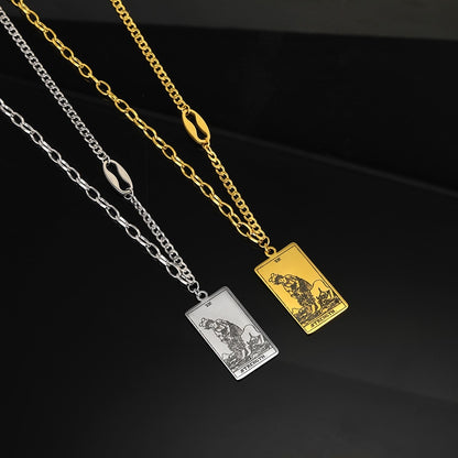 Tarot Card Necklace | Major and Minor Arcana Good Luck Pendant | Silver And Gold Stainless Steel Jewelry | Apollo Tarot Shop