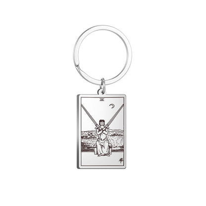 Tarot Card Keychains | All 78 Major & Minor Arcana Tarot Cards RWS Charm | Silver Color Stainless Steel Spiritual Amulet Keyring