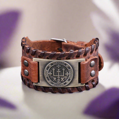 Angel Sigil Bracelet, Leather Charm Of The Archangel Raphael, Men's Jewelry | Apollo Tarot