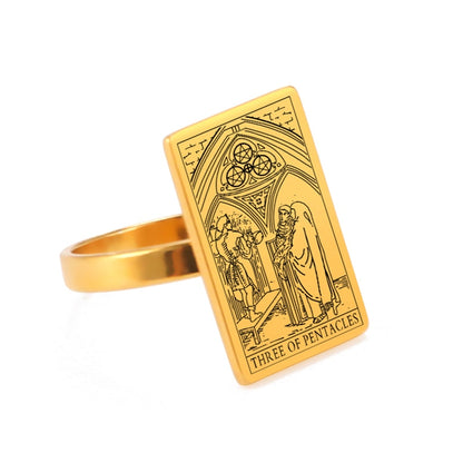 Gold Tarot Card Ring | Charms From The Suit Of Pentacles Rider-Waite-Smith Deck | Apollo Tarot