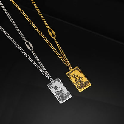 Tarot Card Necklace | Major and Minor Arcana Good Luck Pendant | Silver And Gold Stainless Steel Jewelry | Apollo Tarot Shop