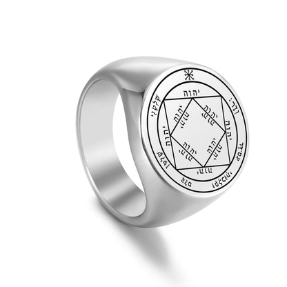 Key Of Solomon's Pentacle Amulet Ring | Sigil Magick Talisman Jewelry | Sizes 9 & 10 Silver Color Rings | Apollo Tarot Shop