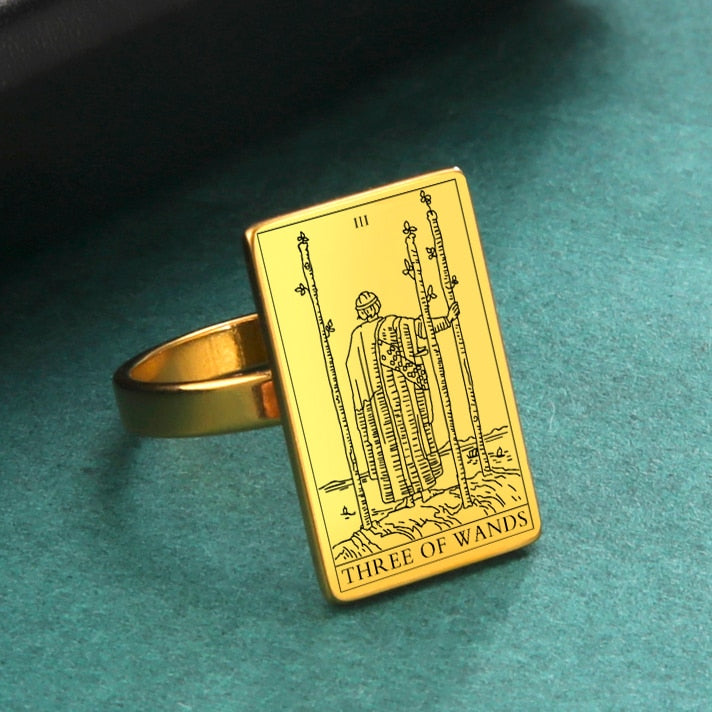 Tarot Card Ring | Suit Of Wands Minor Arcana Tarot Cards | Gold-Plated Stainless Steel Charm Jewelry | Apollo Tarot