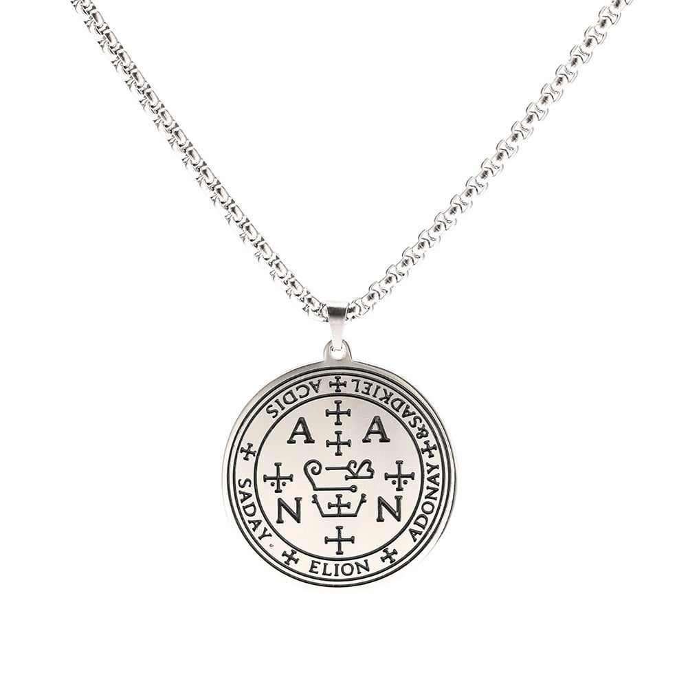 Archangel Sigil Necklaces | Angel Magick Talisman Enochian Amulet | Stainless Steel Long Chain Round Pendants | Apollo Tarot Shop