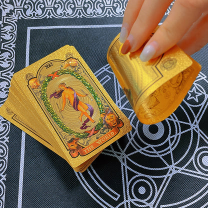 Gold Foil Tarot Deck In A Wooden Gift Box | Universal Tarot Deck Luxury Divination Set Containing Carved Wood Box, Tablecloth, And Guidebook | Apollo Tarot