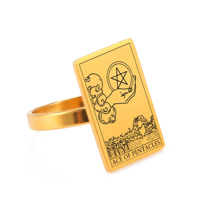 Gold Tarot Card Ring | Charms From The Suit Of Pentacles Rider-Waite-Smith Deck | Apollo Tarot