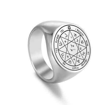 Key Of Solomon Pentacle Amulet Ring | Sigil Magick Talisman Jewelry | Sizes 11 & 12 Silver Color Rings | Apollo Tarot Shop