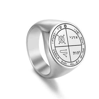 Key Of Solomon's Pentacle Amulet Ring | Sigil Magick Talisman Jewelry | Sizes 9 & 10 Silver Color Rings | Apollo Tarot Shop