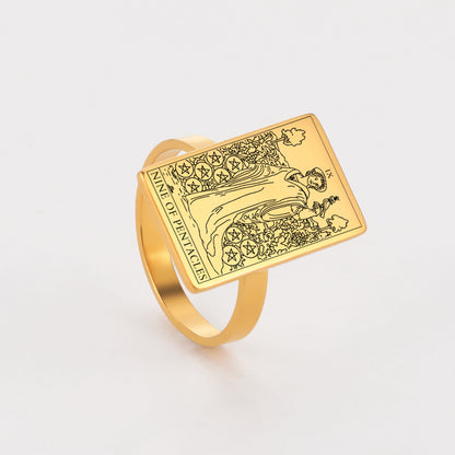 Gold Tarot Card Ring | Charms From The Suit Of Pentacles Rider-Waite-Smith Deck | Apollo Tarot