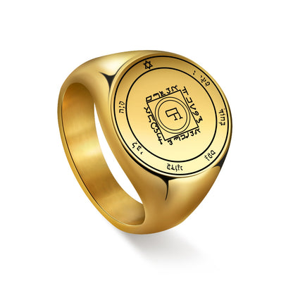 Key Of Solomon Pentacle Amulet Ring | Sigil Magick Talisman Jewelry | Sizes 9 & 10 Gold Plated Stainless Steel Rings | Apollo Tarot Shop