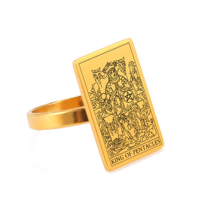 Gold Tarot Card Ring | Charms From The Suit Of Pentacles Rider-Waite-Smith Deck | Apollo Tarot