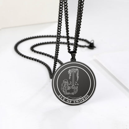 Round Tarot Card Necklace Of The Suit Of Swords Deck Of Cards | Men's Spiritual Jewelry | Minor Arcana Pingents | Apollo Tarot Shop