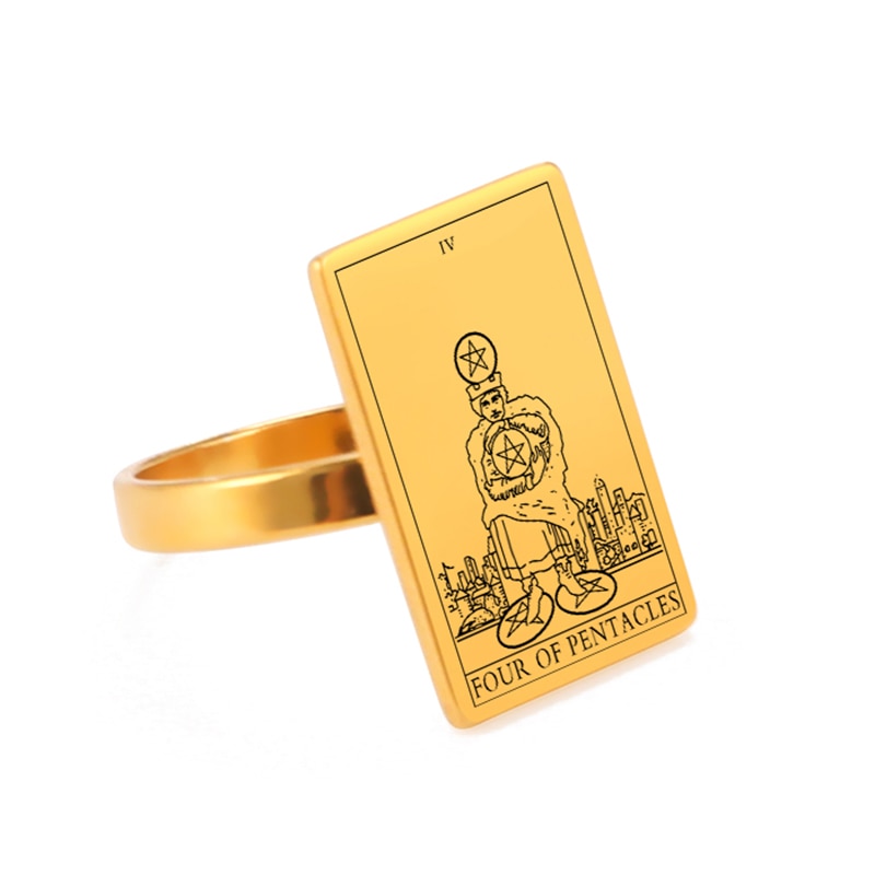 Gold Tarot Card Ring | Charms From The Suit Of Pentacles Rider-Waite-Smith Deck | Apollo Tarot