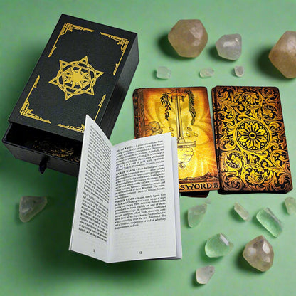 Gold Foil Tarot Deck | Luxury PVC Waterproof Wear-Resistant Tarot Cards In Antique Faded Golden Style | Premium Divination Gift Box + English Guidebook | Apollo Tarot Shop