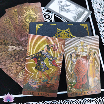 Gold Foil Tarot Deck | Luxury PVC Waterproof Wear-Resistant Tarot Cards In Antique Faded Golden Style | Premium Divination Gift Box + English Guidebook | Apollo Tarot Shop