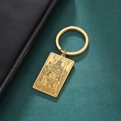 Tarot Card Keychains | Major Arcana Tarot Cards RWS Charm | Gold Color Stainless Steel Spiritual Amulet Keyring | Apollo Tarot Shop