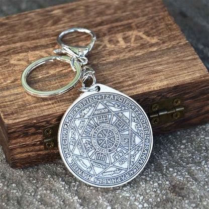 |14:29#Antique Silver Seven Archangels Sigil Keychain | The Seal Of The Seven Archangels Antique Silver Or Bronze Plated Round Key Pendant | Solomon Kabbalah Amulet Keyring