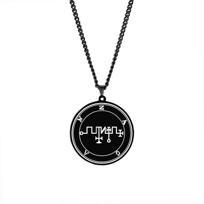 Black Necklace With Seals Of The 72 Spirits In The Lesser Key of Solomon | King Asmoday Demon Origins Goetia Stainless Steel Pendant | Apollo Tarot Jewelry Shop