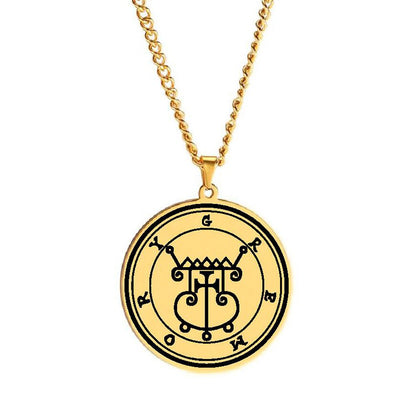 Gold Pendant Necklace With Seals Of The 72 Spirits In The Lesser Key of Solomon (Sigils 49-60) | Apollo Tarot Jewelry Shop