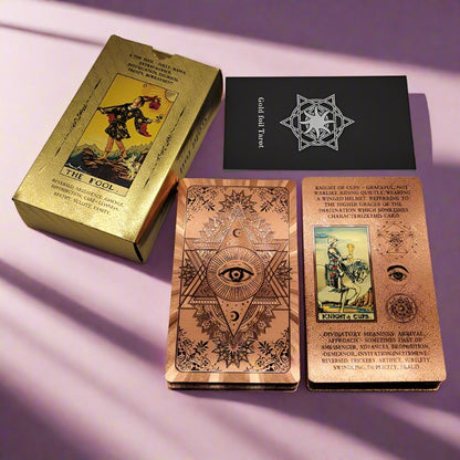 Beginner Tarot Deck With Meaning Keywords | Gold Foil Tarot Cards In Economic Tuck Box + English Guidebook For Newbie Readers | Apollo Tarot Shop