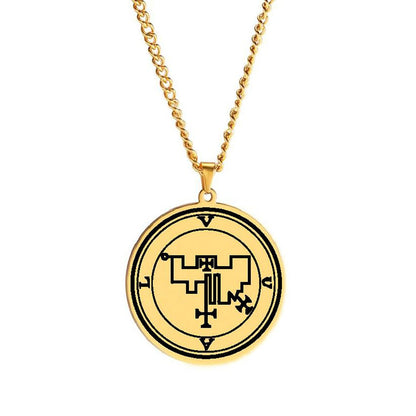 Gold Pendant Necklace With Seals Of The 72 Spirits In The Lesser Key of Solomon (Sigils 37-48) | Apollo Tarot Jewelry Shop