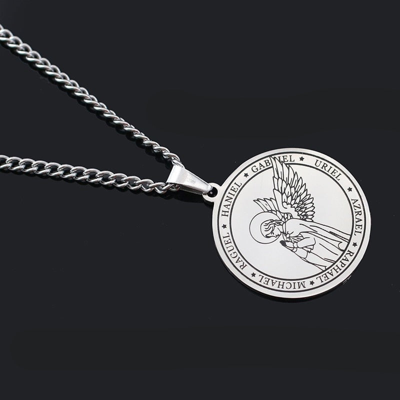 7 Archangels Portrait Necklace | Angel Wings Stainless Steel Pendants | Spiritual Jewelry Religious Amulet For Protection & Luck | Apollo Tarot Shop