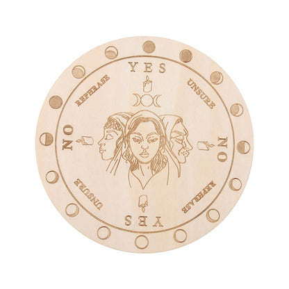 Wooden Pendulum Board | Round Divination Tool For Dowsing And Pendulum Reading | Carved Wood Esotericism Plate | Apollo Tarot Shop