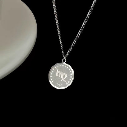 Twelve Constellation Long Necklace | 12 Zodiac Signs Round Silver Color Pendant | Witchy Birthday Gift Jewelry For Spiritual Men & Women | Apollo Tarot Shop